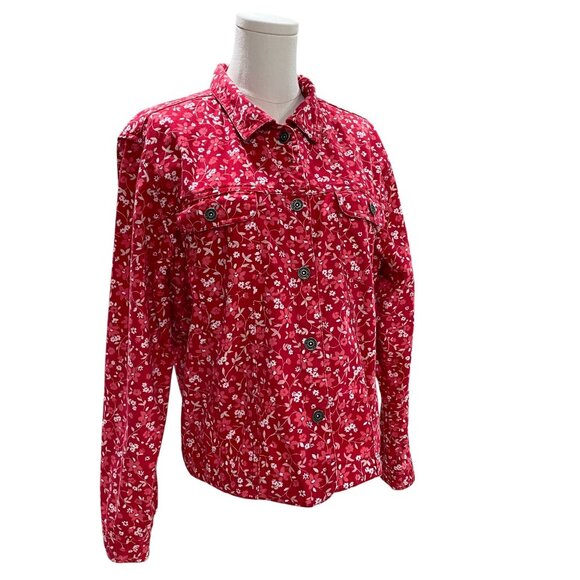 Vintage Christopher Banks Red Pink Floral Jacket Cottagecore Spring Modest M - Picture 5 of 11